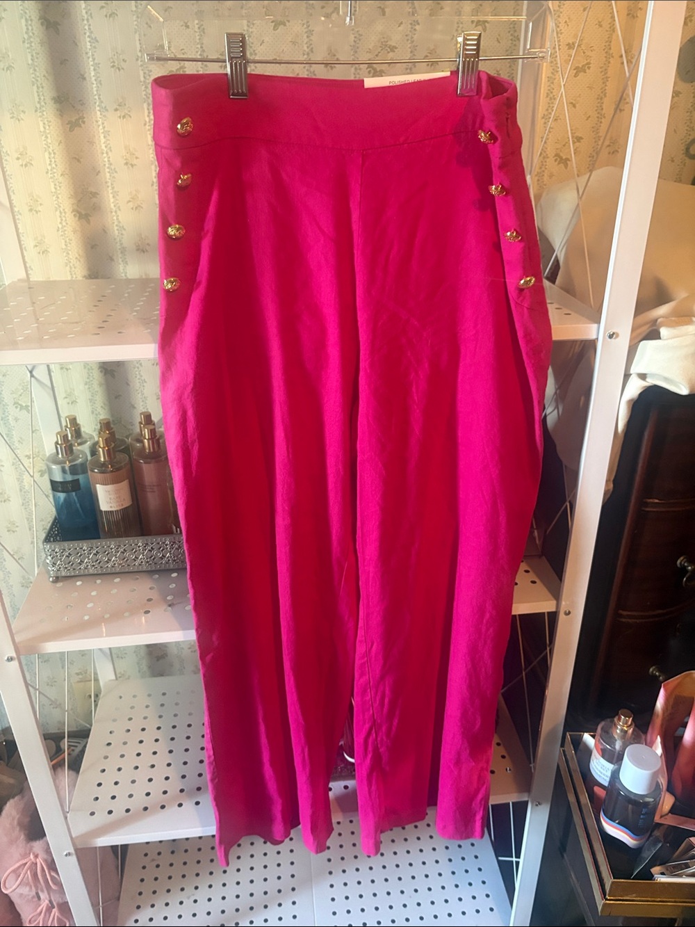 INC International Concepts Wide-Leg Pants in Hot Pink with Gold Buttons